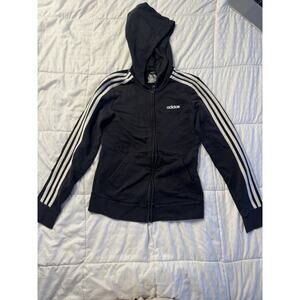 Adidas Essentials 3-Stripes Full Zip Hoodie Black White Women's Small Logo